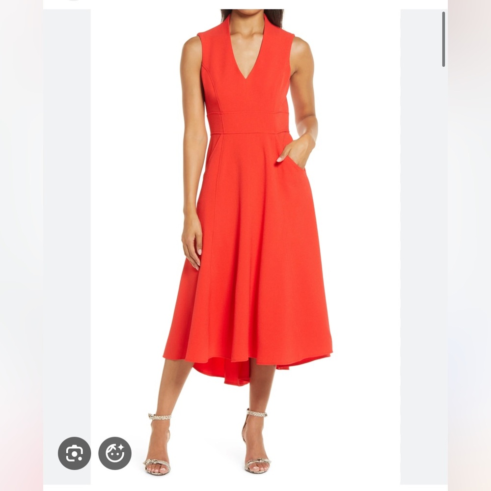 Eliza J High Low Fit and Flare V-Neck Red Dress size 8